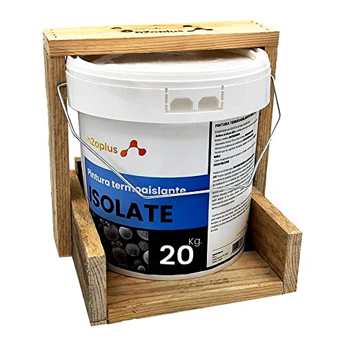 h2oplus Pintura Termoaislante Blanca ISOLATE. Aisla del Calor y del Frio. Pintura Térmica al Agua 100% Natural. Reduce la energía necesaria para mantener la temperatura de la casa (20Kg, Blanco)