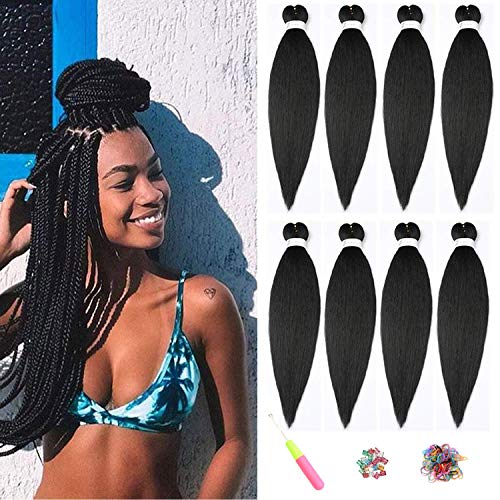 Pre-Stretched Braiding Hair ShowJarlly Paquete de 8 Extensiones de Cabello Africano Kanekalon Trenzas Pelo Postizo Para Trenzas 26 Pulgadas Yaki Texture Pelo Sintético Crochet Extensión Cabello 1B#