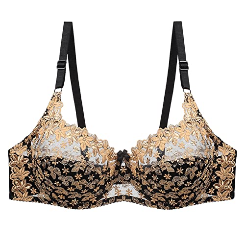 IUNSER Sujetador de una Pieza de Talla Grande para Mujer, Ropa Interior, Sujetador de Color sólido Sujetadores De Puntilla (Gold, 85)