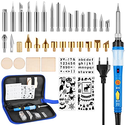Kit Pirograbador de Madera MHSolder Kit Pirograbdores Electrico 60W Temperatura Regulable 2000° C y 450° C Soldador Pirografo Profesional para Madera, Cuero, Grabado