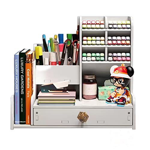 Organizador de Escritorio,organizadores de escritorio con cajón,gran capacidad organizador escritorio blanco,ara el hogar,la oficina y la escuela Organizador escritorio para escritorio (Blanco)
