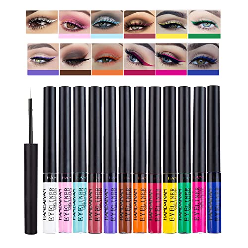 Juego de delineador de ojos líquido mate, 12 colores delineadores de ojos de colores, delineadores de ojos a prueba de manchas Lápiz delineador de ojos líquido Labios faciales Maquillaje artístico