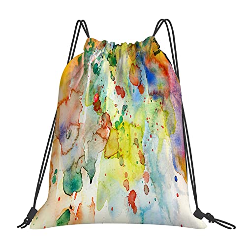 Bolsa con cordón para niños, gimnasio,Acuarela abstracta de tinta azul sobre grunge con pintura colorida sal,Mochila resistente al agua para playa, bolsa de cuerdas para deportes al aire libre, viajes