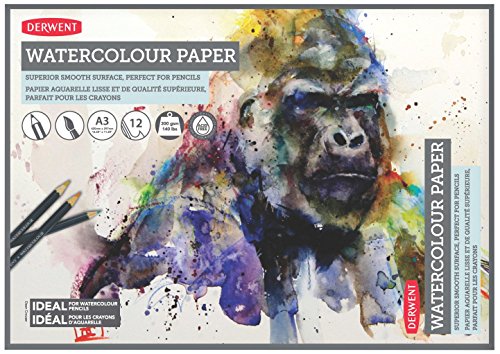Derwent A3 Cuaderno con Papel de Acuarela para Dibujar, 12 Hojas, Papel Libre de Ácidos, Ideal para lápices solubles al agua, Calidad Profesional, 2301971