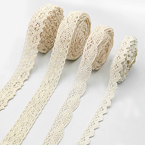 Cinta de Encaje de 18m, 4 Rollos Cinta Encaje Vintage, borde de encaje de algodón, Cinta de Arpillera Natural, para Decoración de Bodas, Envoltura de Regalos, Scrapbooking Manualidades Decoración