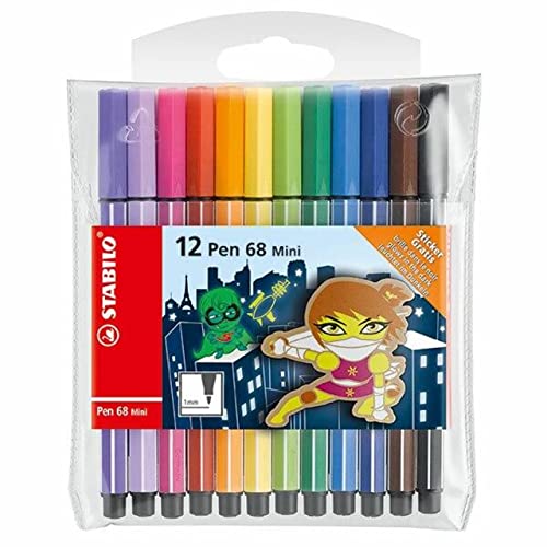 Rotulador STABILO Pen 68 mini - Estuche de cartón con 12 colores