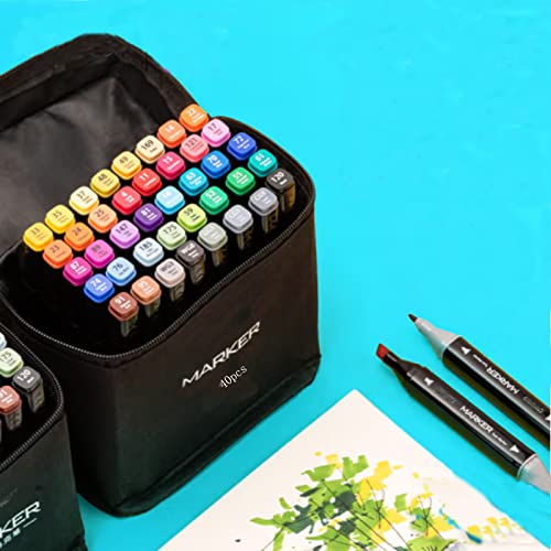Topspitgo Rotulador de 40 Colores Rotuladores Doble Punta Pincel,Rotuladores Alcohol Permanentes de Colores Profesionales,Impermeabile para Dibujar Colorear Caligrafía Subrayar o Lettering Garabatos