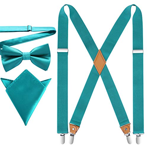 HISDERN Tirantes para Hombres Menta Verde con 4 clips Muy Fuertesen Suspender Ajustable Paisley Conjunto Pajarita Bolsillo