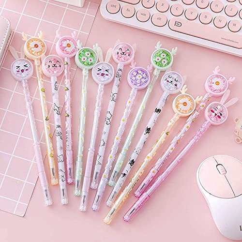 12 bolígrafos de gel de lentejuelas de dibujos animados, creativos, diseño creativo, para escuela, hogar, oficina, tienda de papelería, regalo para niños, suministros de fiesta (negro de 0,38 mm)
