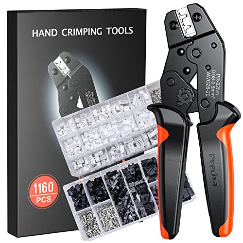 Herramientas de Crimpadora Dupont,Preciva Juego de Crimpadora 0.08-0.5mm²/28-20AWG,JST-SM 2/3/4/5 + JST-XH 2/3/4/5/6 Kit de conector 1160 piezas Conector Dupont