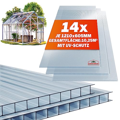 Gardebruk 14x Placas de Policarbonato 60,5x121cm 10,25m² Planchas Transparentes Doble Cara Invernaderos