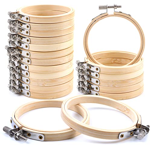 20 Piezas Aros de Bordado de Bambú, 8 cm/3 Pulgadas Ajustables Aros de Punto de Cruz Redondo Bastidor para Bordar, Marco de Bordado para Bordar Coser Tejer o DIY Manualidades