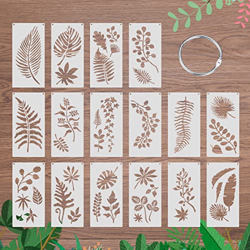 16 Piezas Plantillas de Pintura de Hojas Tropicales, Plantilla de Patrón de Pared Reutilizablepara Pintar en Pared Piso Madera Muebles Decoración Plantillas