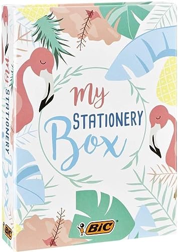 BIC My Stationery Box, 10 Marcadores, 6 Bolígrafos, 4 Rotuladores, 1 Cinta Correctora, 5 Marcadores Permanentes, 2 Blocs De Notas Adhesivas Y 1 Libreta A5 (Blanco), Multipack de 28 Unidades