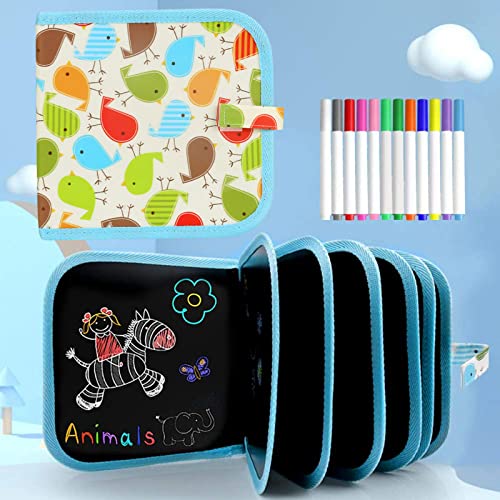Smyidel Tabla de Dibujo Portátil para Niños, Tablero de Dibujo de Graffiti, Bloc de dibujo portátil borrable, reutilizable,12 bolígrafos borrables de Color,14 Página (Bird)