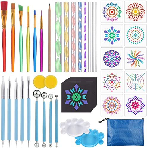 Kit de Pintura Mandala, Herramientas de Pintura de Mandala con Plantilla Mandala Varillas Acrílicas y Doble Cara Dotting Herramientas para Pintura en Roca, Manualidades, arte de uñas, etc (49 Piezas)