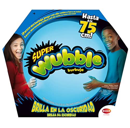 Bizak Super Wubble Brilla en Oscuridad, gigante burbuja de aire de colores, podrás jugar como si fuese un balón, mide 75 cm de diametro, podrás lanzarla, golpearla y tirarte sobre ella (62941220)