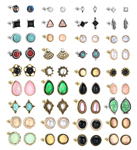LOLIAS 24 Pares Pack de Pendientes de Mujer Conjunto De Pendientes Boho Turquesa Pendientes Piedra Lunar Cristal Aretes Gema Múltiple Vintage Pendientes