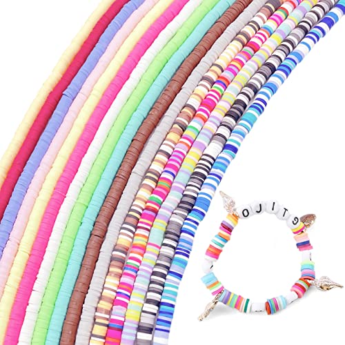 5600 piezas cuentas de arcilla para la fabricación de pulseras, 16 hebras de polímero arcilla cuentas planas de pastel bricolaje joyería hacer pulseras collar pendientes haciendo suministros, 6 mm