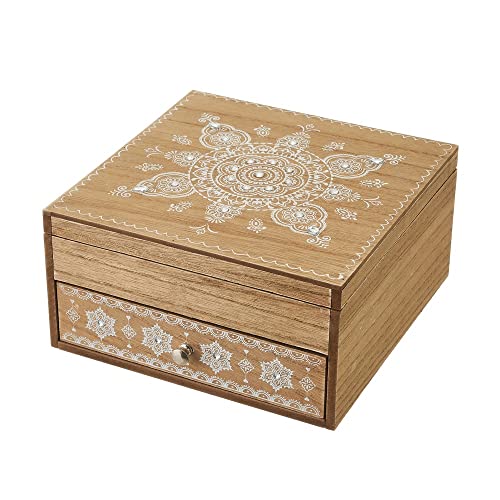 LOLAhome Joyero mandala de madera en natural de 20x20x10 cm
