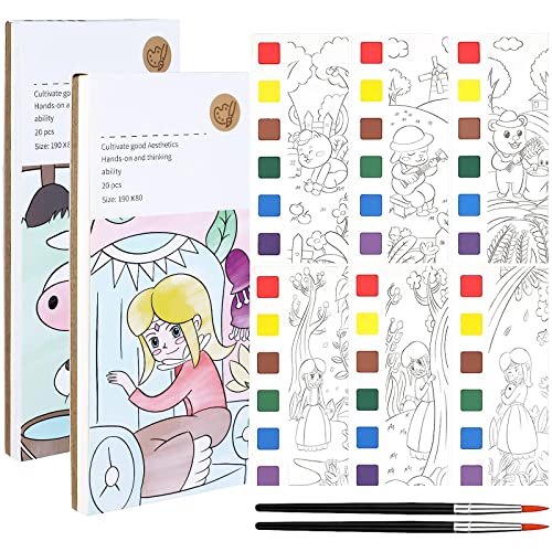 MWOOT 2 Piezas Libro Pintura Acuarela Bolsillo para Arte Creativo Niños, Kit Marcapáginas Pintura Acuarela, Libro Acuarela Bolsillo Viaje Arte, Pocket Watercolor Painting Book, Princesa y Granja