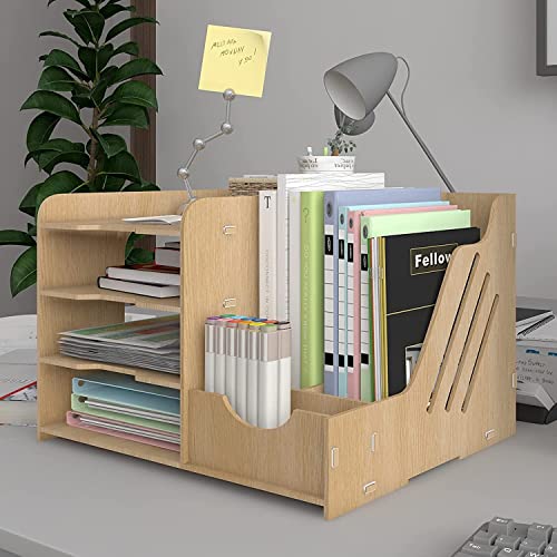 PUNCIA 4 Niveles Oficina Madera Tablero Carta A4 Estante de Archivos de Papel con Soporte de Archivo Horizontal Vertical Suministros Caja de Almacenamiento