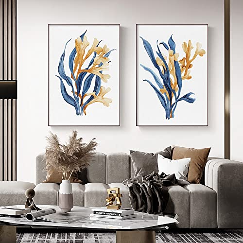 MYTAYT Arte de la pared nórdica algas marinas acuarela océano naturaleza plantas carteles impresiones cuadros lienzo pintura para sala de estar dormitorio decoración del hogar/sin marco