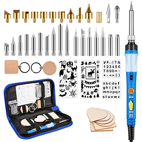 45pcs Kit Pirograbador de Madera MHSolder Kit Pirograbdores Electrico 60W Temperatura Regulable(200-450℃) Soldador Pirografo Profesional para Madera, Cuero, Grabado