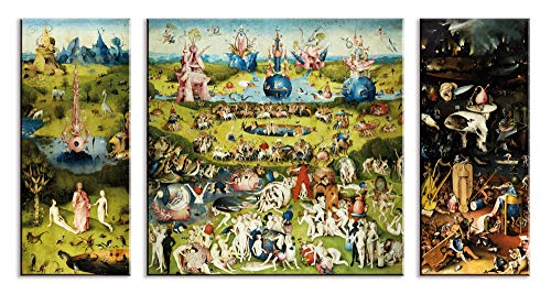 1art1 El Bosco Póster Impresión En Lienzo El Jardín De Las Delicias, 1500, 3 Partes Cuadro En Bastidor De Camilla De Madera | Mural XXL | Imagen 130x70 cm