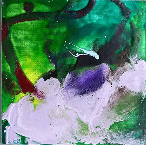 Cuadro de Encáustica sobre Táblex de 20 x 20 cm - Línea BREADCRUMBS - con Predominio de Tonos Verdes - 1019.