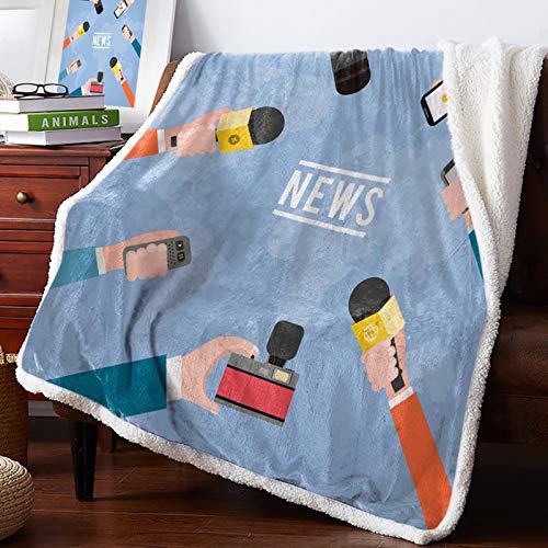 XiaoHeJD Manta de Invierno Micrófono Noticias de Dibujos Animados Cama Divertida Sofá TV Manta de Tiro Manta de Viaje portátil
