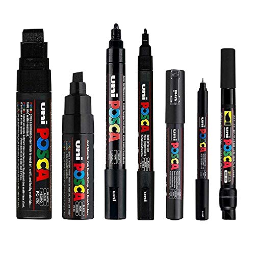 Posca Negro - Llenos Conjunto de 7 Bolígrafos (PC-17K, PC-8K, PC-5M, PC-3M, PC-1M, PC-1MR, PCF-350)