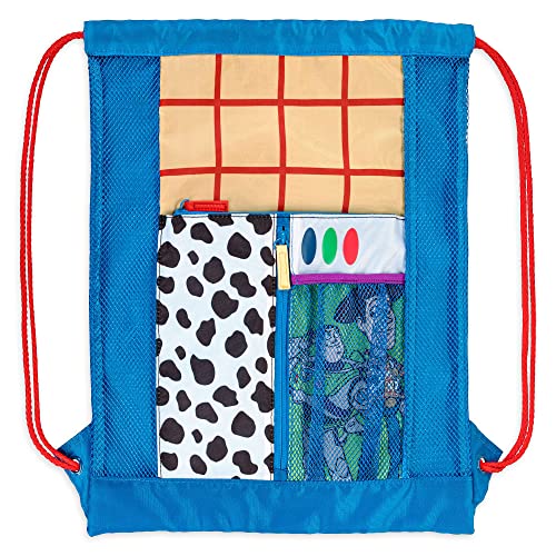 Disney Store Bolsa de natación de Toy Story, Bolsa de natación con Cordones y Bolsillo Delantero con Cremallera, Mochila con un diseño de Parches de Woody y Buzz