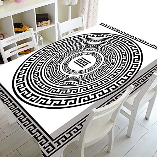 XXDD Mantel Blanco y Negro con Llave Griega, Mantel para decoración, Elegante meandro, Borde Rectangular, Cubierta de Mesa Cuadrada A4 140x180cm