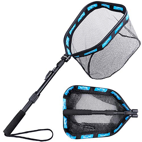 Red de pesca PLUSINNO para pesca de pescado, mango telescópico plegable plegable, malla de material de nailon duradero, captura o liberación segura de peces