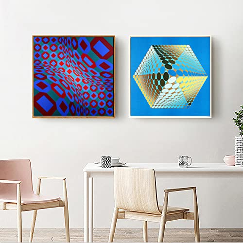 XCPORA Victor Vasarely Poster Optical Visual Wall Art Victor Vasarely Prints Victor Vasarely Lienzo Pintura Home Wall Decor Picture 40x40cmx2 Sin Marco