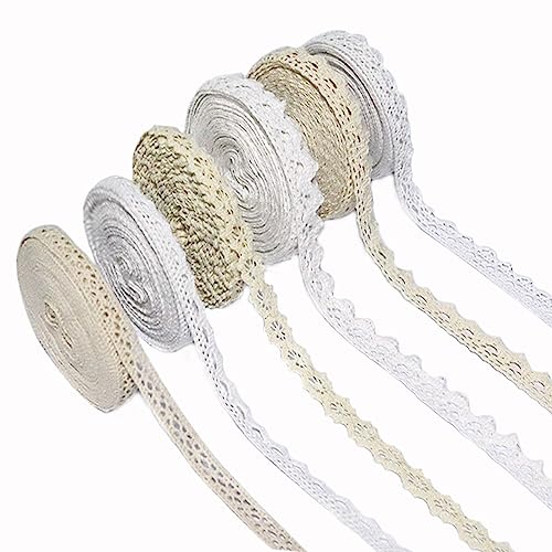 Vasemele Cinta de Encaje Vintage de Algodón 30Yards Puntillas de Encaje por Metros 6 Rollo Cinta de Encaje Puntillas de Encaje Rollo Vintage Borde Encajes y Puntillas Cintas Decorativas