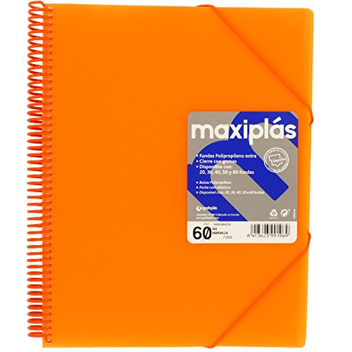 Grafoplás 39836052－Carpeta naranja de 60 fundas A4 con sobre, con espiral