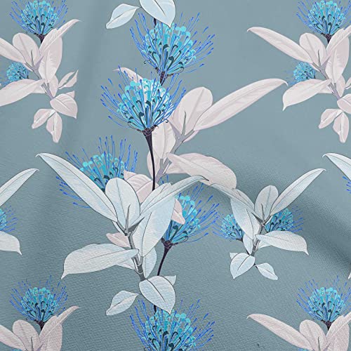 oneOone Cambric Algodn Azul Gris¡ceo Tela Florales Tela Para Coser Impreso Arte De La Tela Por El Metro 56 Pulgada De Ancho