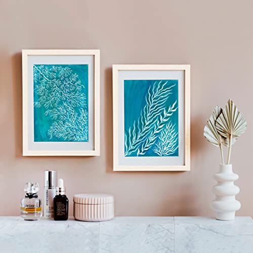 NURVITECH Láminas decorativas pared Marino algas. Cuadros decoración salón modernos, dormitorio, cocina, baños, sala, oficina. Set de 2 impresiones de Acuarela Originales de 32x22,50cm.Sin marco