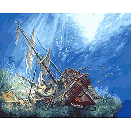 DQGZYF Mundo Submarino Naufragio Paisaje Bricolaje Pintura Digital Principiante Pintado a Mano Arte de la Pared Pintura al óleo Decoración del hogar 40x50cm