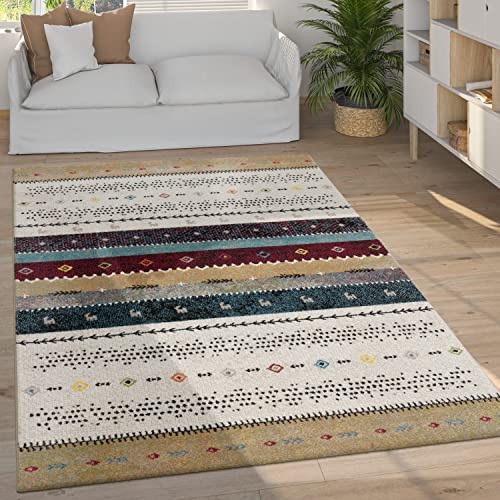Alfombra Salon De Habitacion Pelo Corto Vintage Motivo Boho Chic Motivo Nordica Dibujo Geometrico, tamaño:160x230 cm, Color:Beige