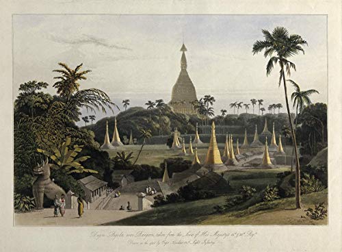 William Daniell Giclee Imprimir en Lienzo-Pinturas Famosas Arte Fino Póster-Reproducción Decoración de Pared(Pagoda Dagon Cerca de la aguatinta de Rangún Coloreada por Birmania por Will2) #XFB