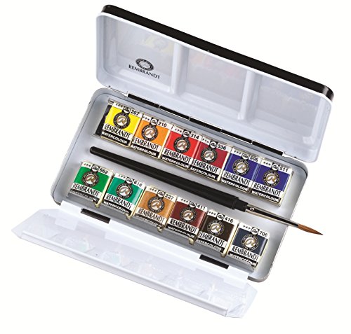 Royal Talens Rembrandt Professional - Caja de 12 sartenes con cepillo de sable (metal, juego básico)