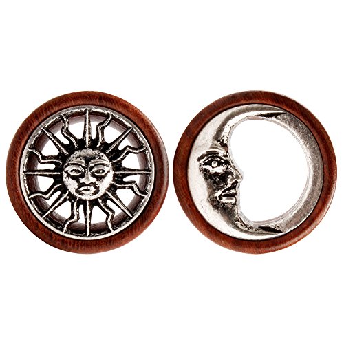 KUBOOZ Nueva Tribal Sol y Luna Orgánica Natural de Madera Túneles de Carne Doble acampanada Ear Ensanchador Saddle Plug
