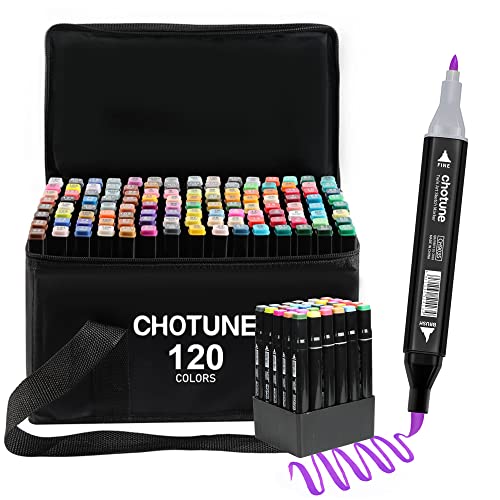 CHOTUNE Rotulador,Marcadores Alcohol de 120 Colores,2023 Punta fina y punta de pincel Marker Pen,Rotulador Doble Punta con Base y Maletín de Transporte,para Cómics,Garabatos