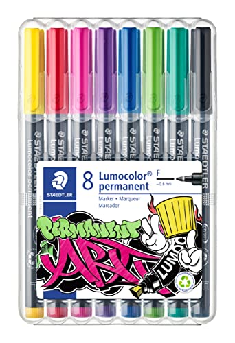 STAEDTLER 318 WP8-1 Lumocolor Permanent Art. Estuche exclusivo box con 8 rotuladores de tinta permanente, colores surtidos