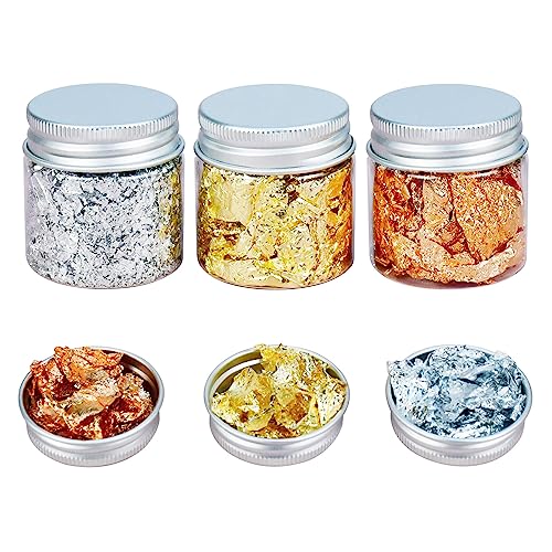 Feliciay 3 Botellas Escamas Doradas De Oro Copos 30g / Botella Hoja Cobre MetáLico Hojuelas Para Arte Resina Dorados LáMina MetáLica ImitacióN Pintura Manualidades DecoracióN (Oro, Plata, Cobre)