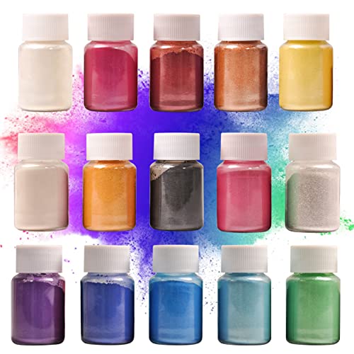 DEWEL Pigamentos para Resina Epoxi 15 x 10g, Colorante para Manualidades, Tintes de Elaboración de Jabones, Velas, Bombas de Baño, Joyas, Resina Epoxi para DIY 15 Colores
