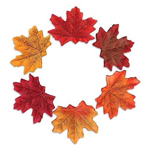 XCOZU 300 Piezas Hojas Artificiales de Arce otoñal, 6 Colores Mezclados Hojas de otoño Falsas para Bodas, Festivales de Arte, Manualidades, Decoraciones de Fiesta